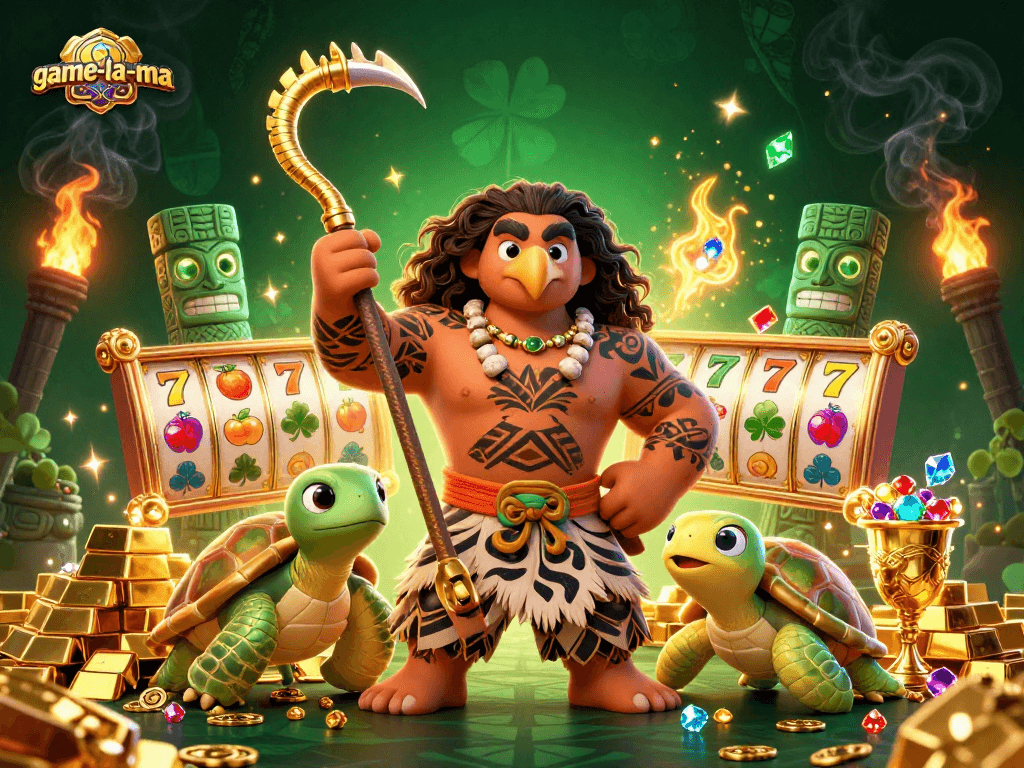 Engage with game-la-ma through vibrant slot gaming visuals featuring exciting characters and rich treasures.