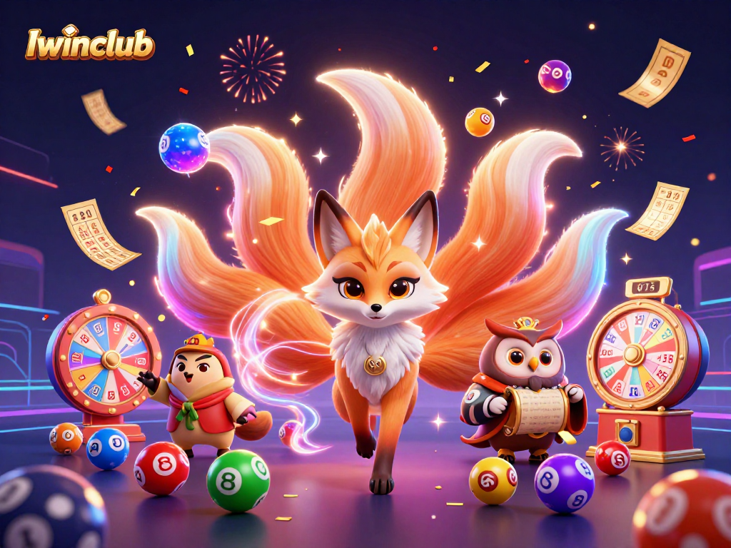 Iwinclub offers vibrant lottery excitement with glowing spirits, bright balls, and dynamic prize wheels.