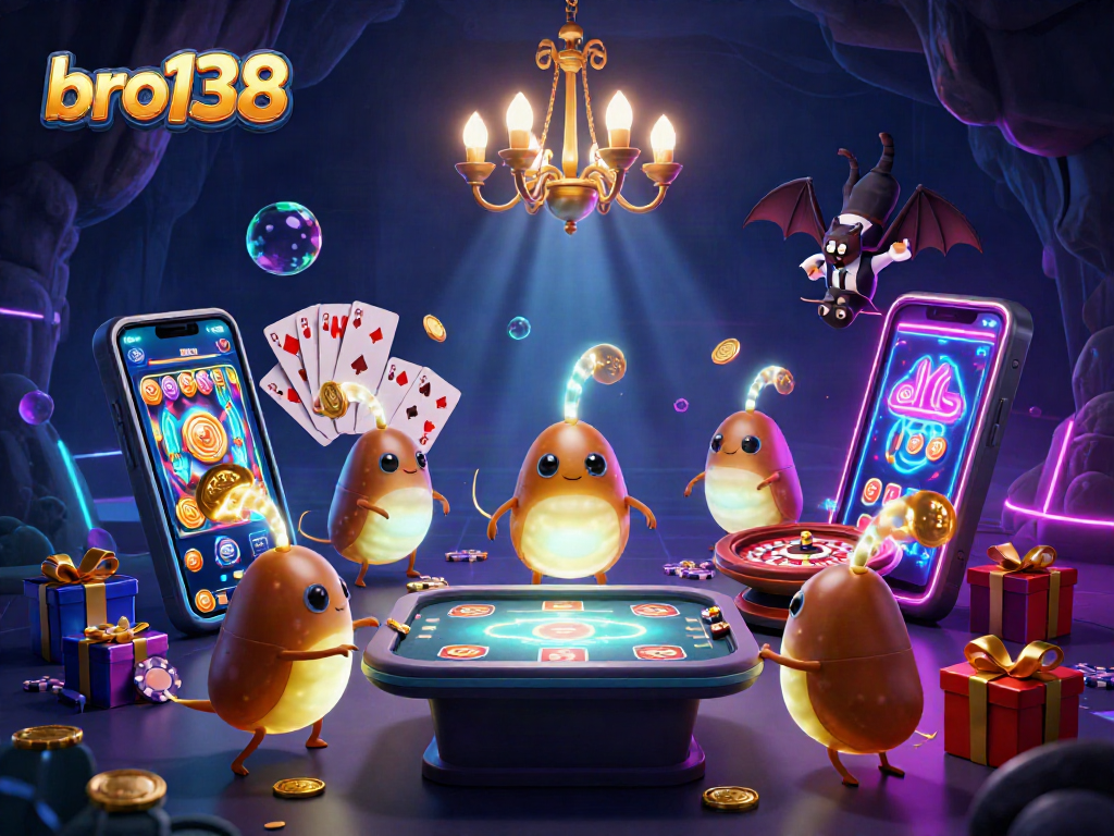 Experience thrilling gameplay at bro138 with colorful slots and casino elements alive in this vibrant scene.