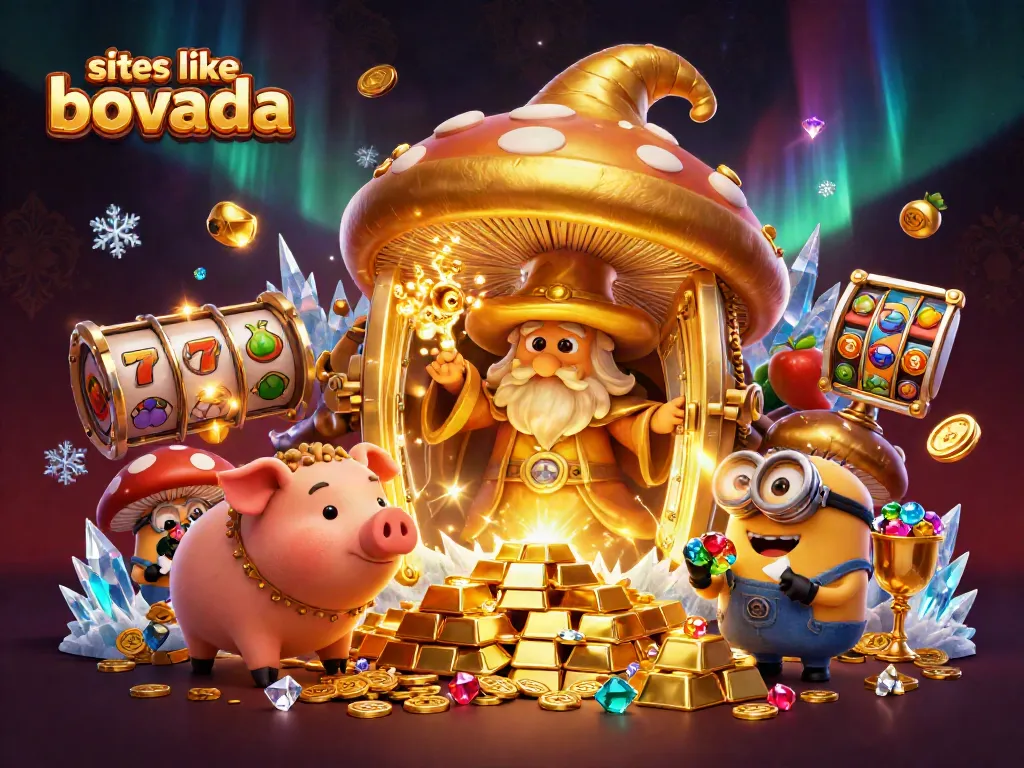 Win big with slots like bovada at vibrant casinos featuring golden treasures and magical characters.