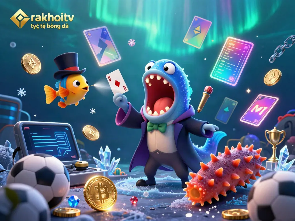 Engage with rakhoitv trực tiếp bóng đá featuring a bioluminescent eel magician surrounded by sports betting elements and dynamic treasures.