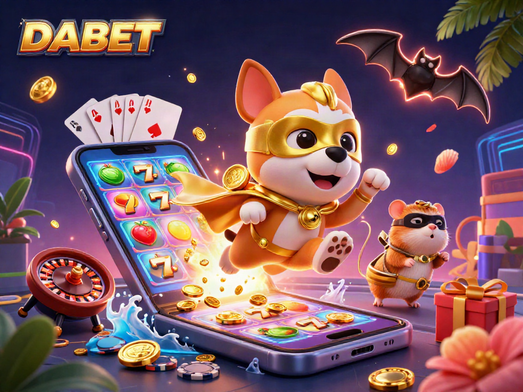 DABET players winning with exciting slots and vibrant action in a 3D illustration.