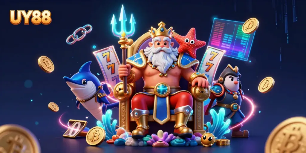 Experience the vibrant UY88 gaming world with Neptune and underwater elements in a dynamic scene.