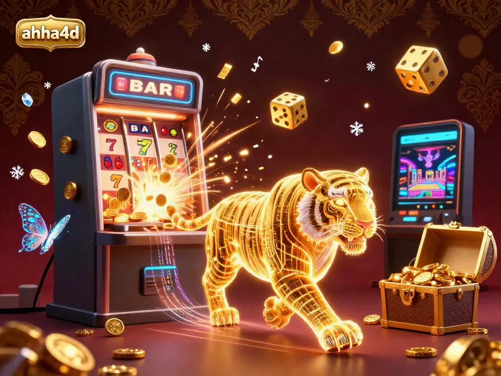 Experience the thrill of ahha4d with a vibrant slot machine bursting with winnings and captivating characters.