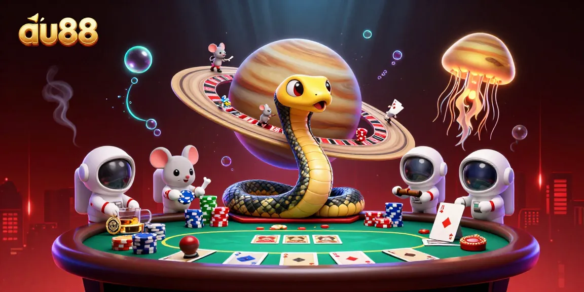 Spin the roulette with au88's cosmic dealer in a vibrant, interactive casino scene.