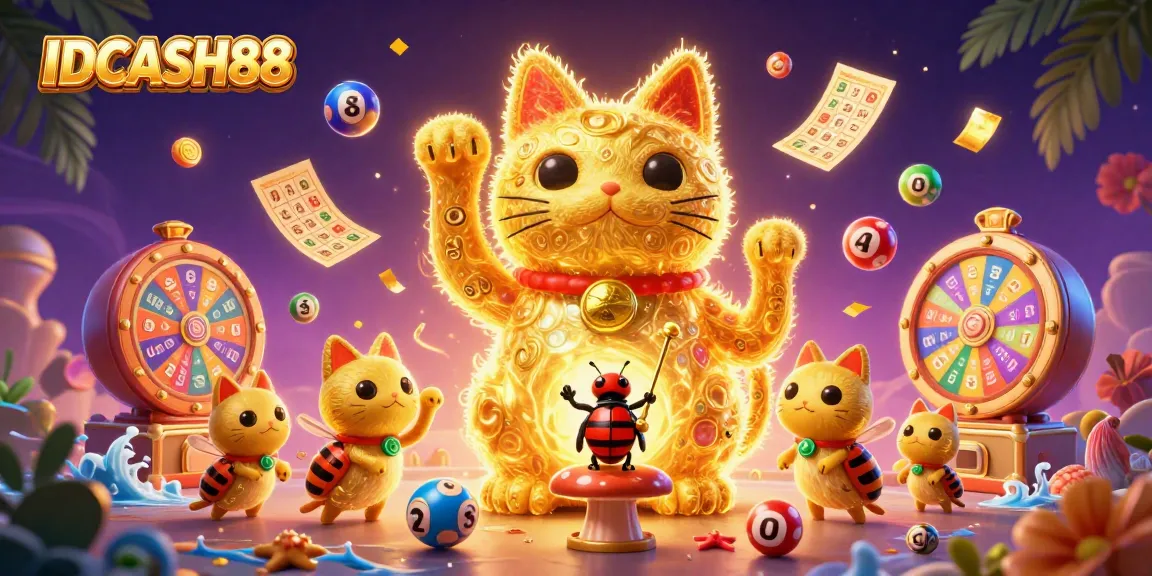 Spin and win with IDCASH88's vibrant golden lucky cat surrounded by exciting gaming symbols.