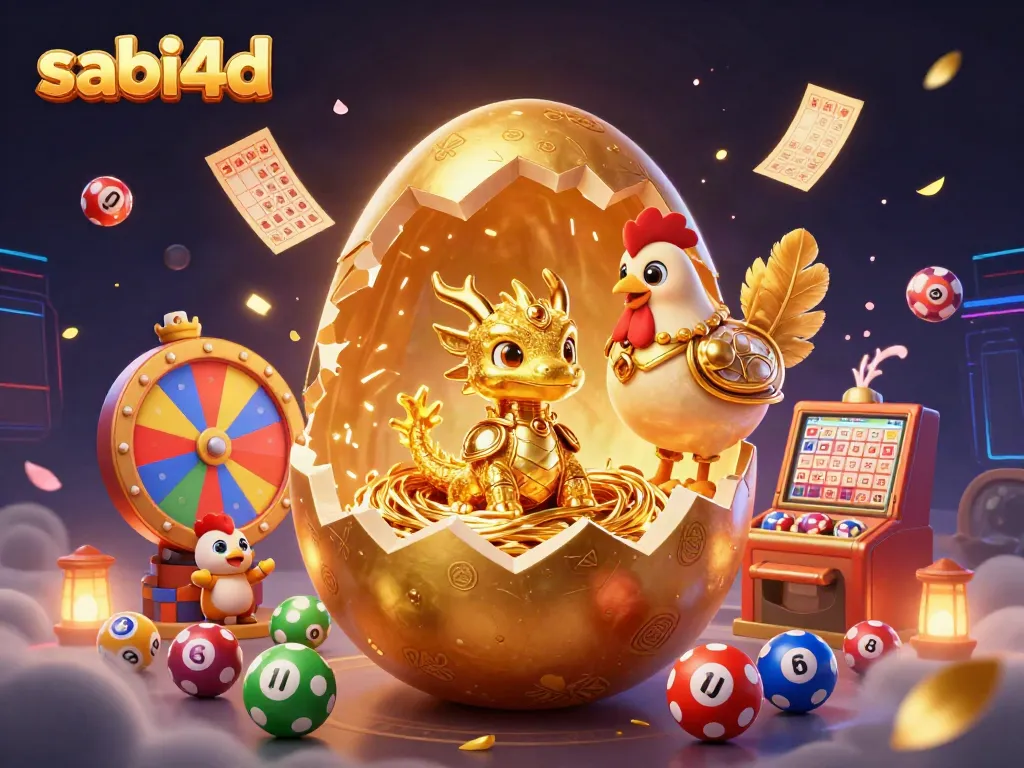 Engage with the vibrant world of sabi4d featuring a golden baby dragon and poker chips amidst lottery elements.