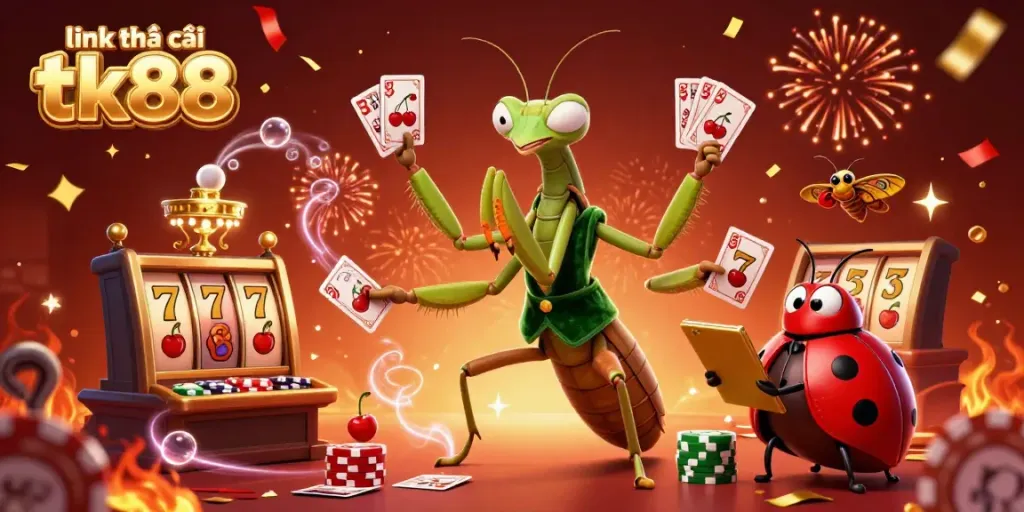 Engaging scene showcasing the link nhà cái tk88 with vibrant characters and rich casino elements capturing the excitement of online gaming.