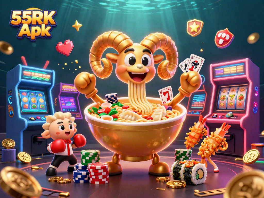 Play with 55RK Apk's vibrant casino-themed characters as they deal games and stack chips.