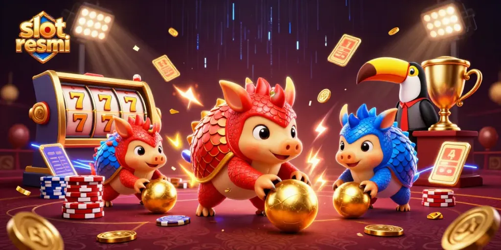 Experience thrilling gameplay with slot resmi featuring vibrant pangolin characters amidst casino elements.