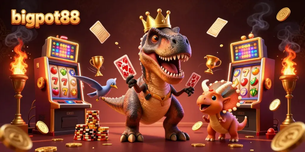 bigpot88 menghibur pemain dengan slot teratas dan karakter kartun ceria dalam ilustrasi 3D