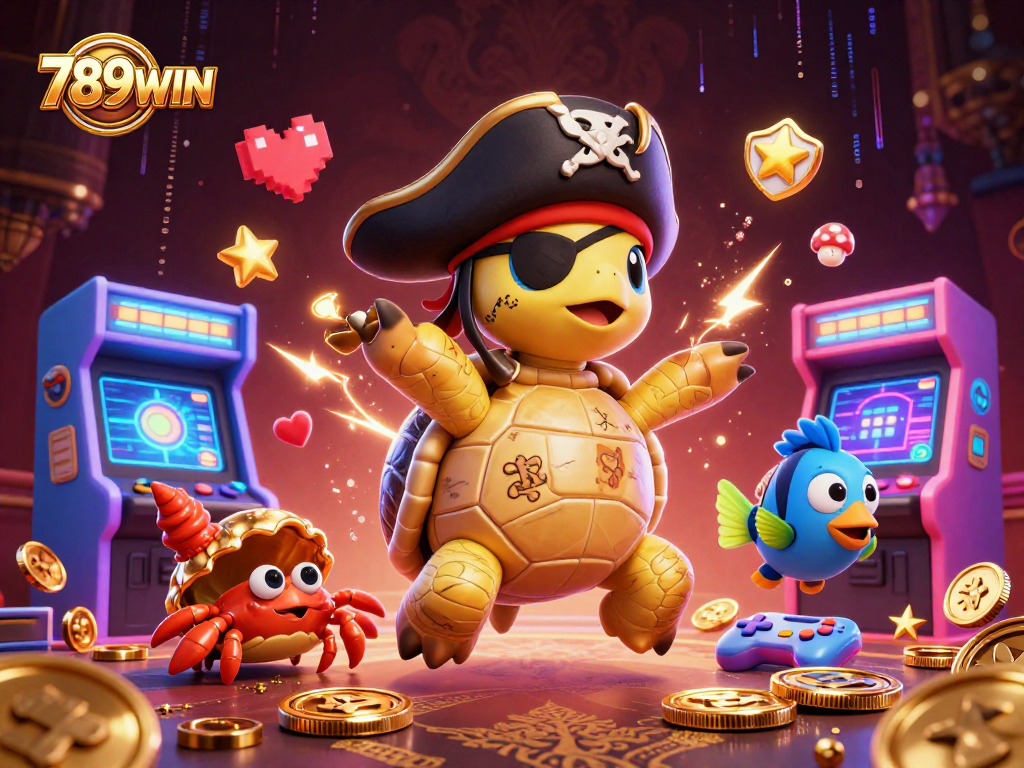 Experience thrilling adventures with 789WIN as a pirate turtle discovers treasure amidst dynamic casino elements.
