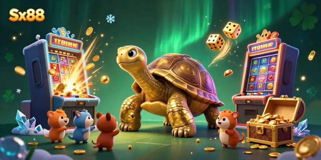 Experience the excitement of Sx88 with a dynamic casino-themed scene packed with engaging characters and vibrant elements.