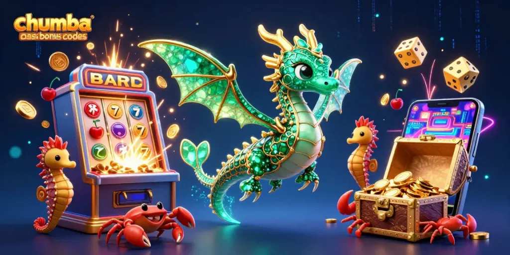 Experience exciting gameplay and bonuses at Chumba Casino with vibrant visuals of bonus codes and rewards.
