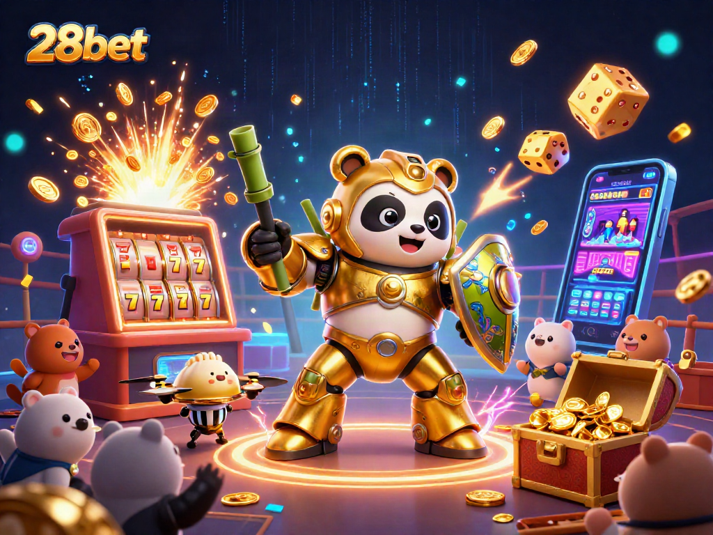 Engage with exciting casino action in 28bet's vibrant game scene featuring a golden panda!