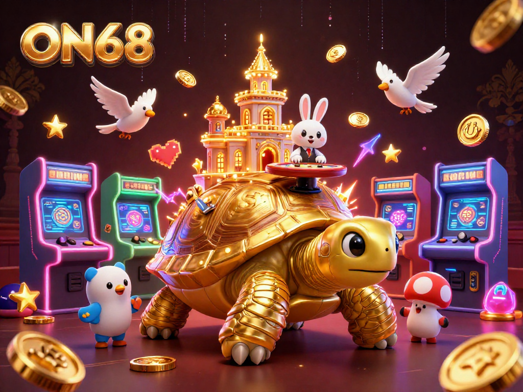 Engage with thrilling casino adventures at ON68 featuring a golden tortoise, a rabbit dealer, and coins!