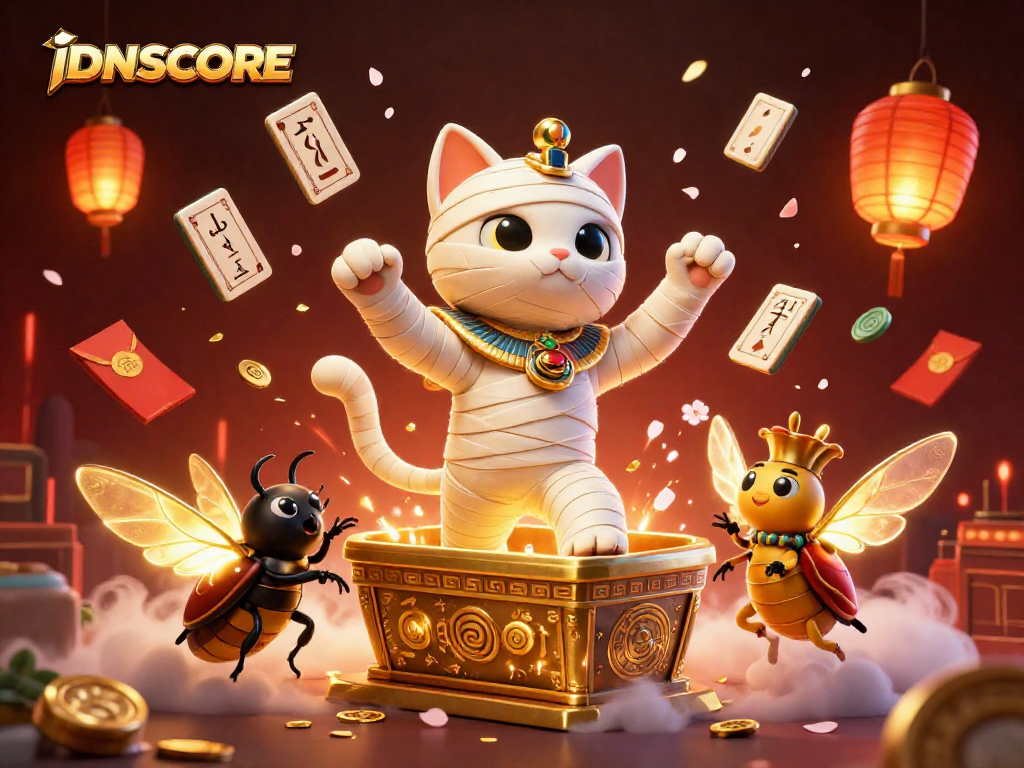 IDNSCORE rewards players with slot loyalty points, illustrated by joyful characters in a vibrant casino.
