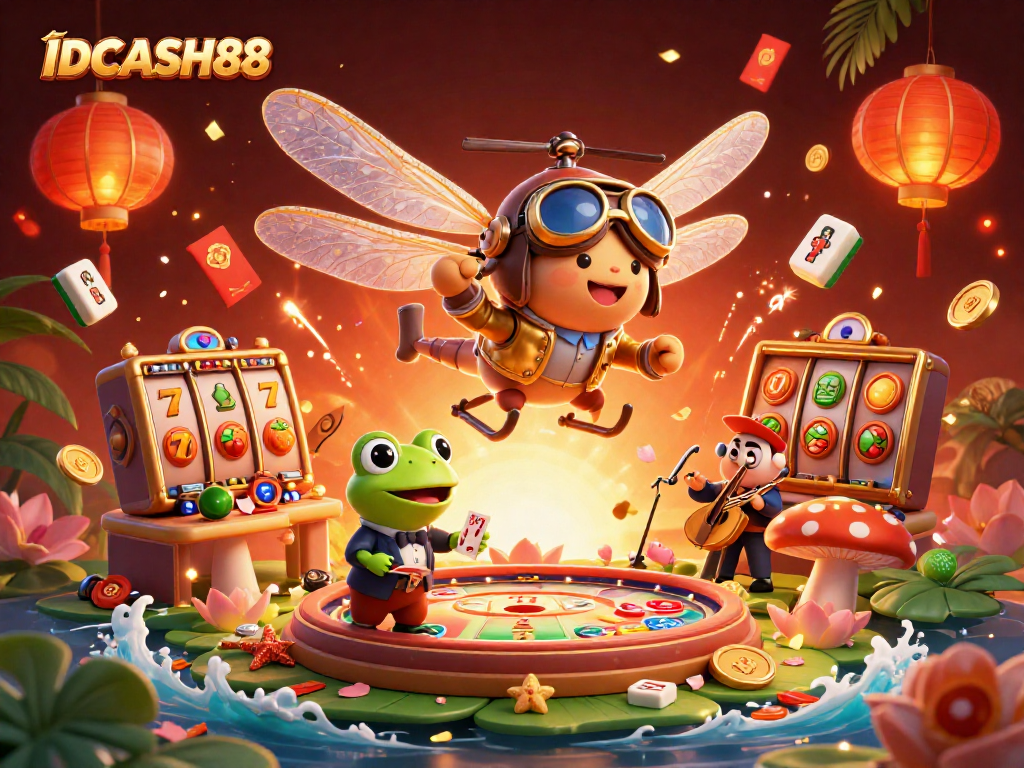 Experience vibrant gaming excitement at IDCASH88 with a dragonfly pilot and lively casino action!