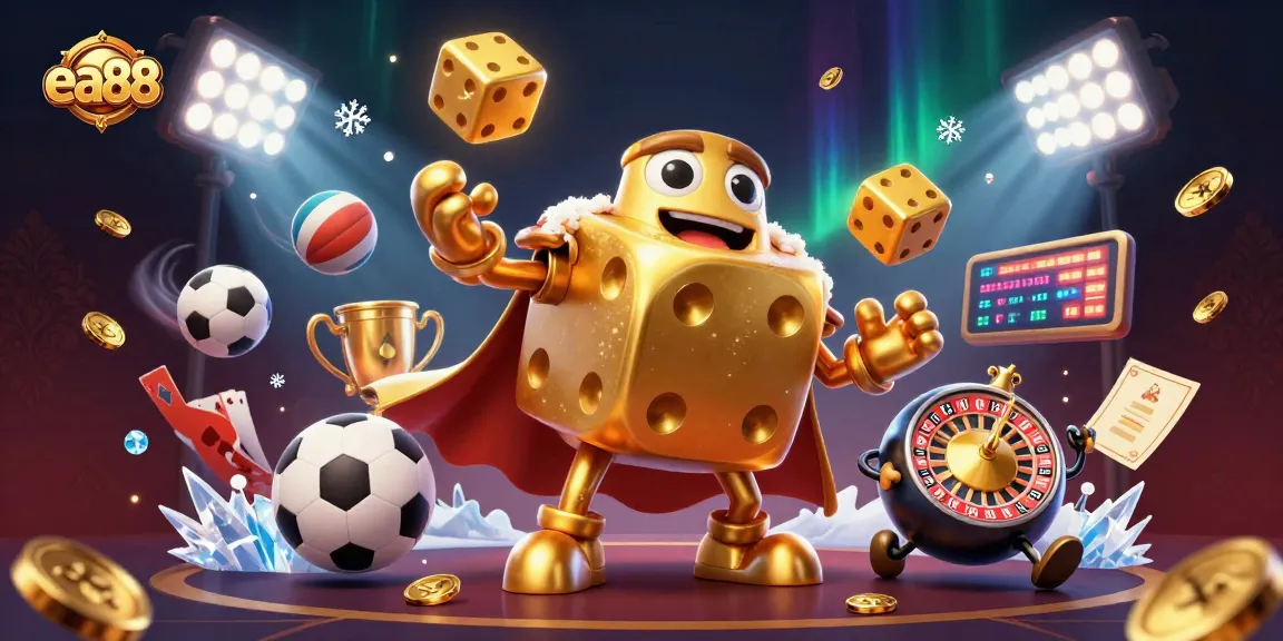 Experience thrilling gaming at ea88 with a vibrant 3D illustration showcasing dynamic sports elements.