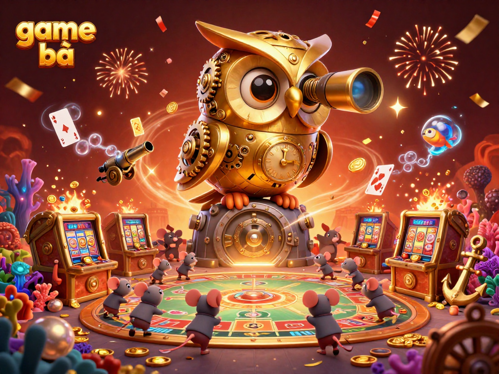 Engage in thrilling game bài action amidst a vibrant casino scene filled with gold coins and treasures.