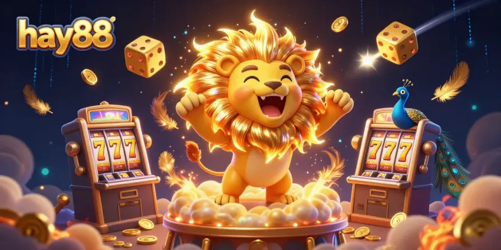 Experience exhilarating wins with hay88 in this vibrant 3D casino scene featuring dynamic game elements.
