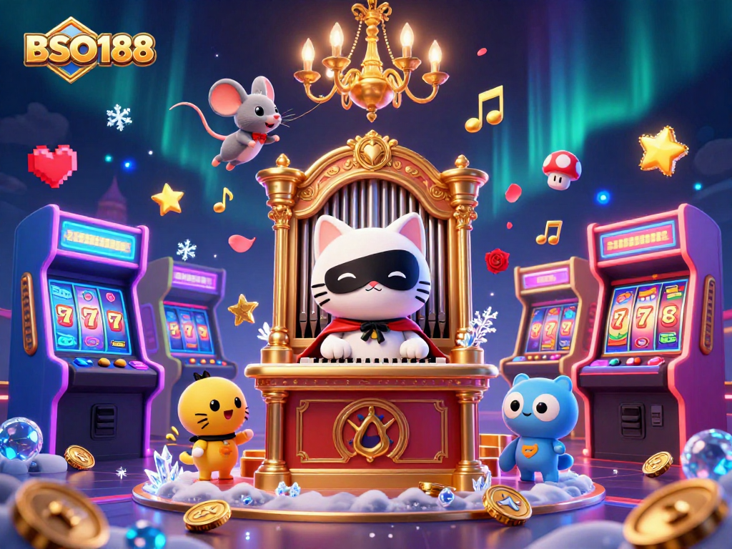 Engage with BSO188 in a vibrant casino scene with a phantom cat and dynamic game elements.