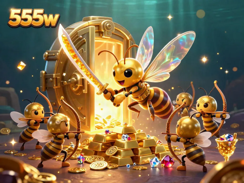 Engage with the immersive 555w casino scene featuring a hornet samurai and rich treasures.