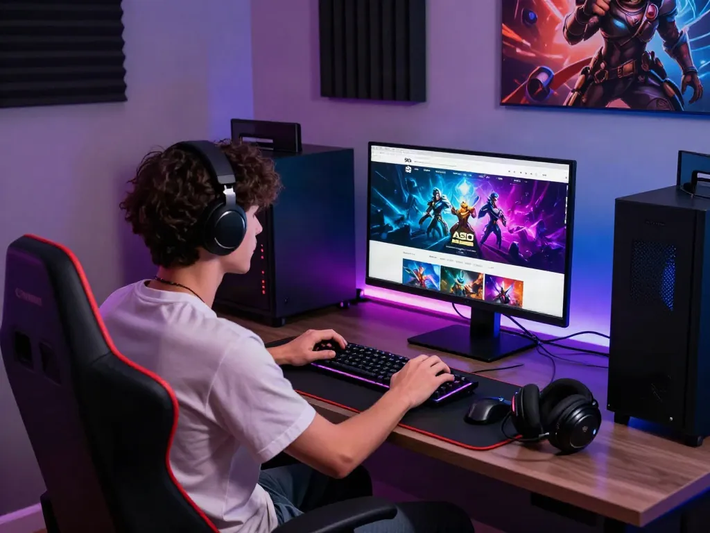 Dynamic gaming setup showcasing the A80 website interface with engaging graphics and modern accessories.