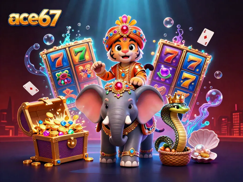 Experience the thrilling charm of ace67 with a vibrant casino-themed scene featuring engaging characters and elements.