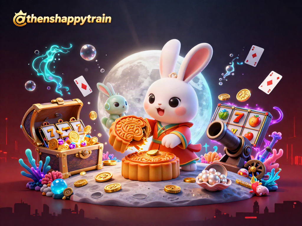 Engage with the vibrant athenshappytrain slot experience amid a dynamic lunar adventure scene.