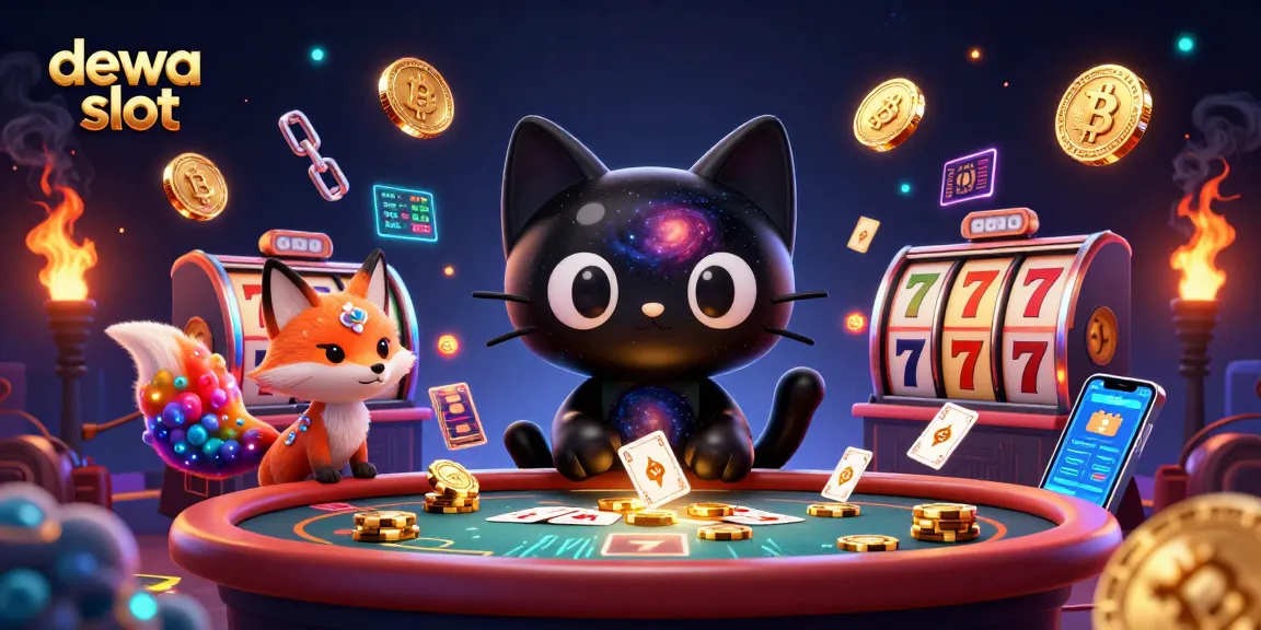 Engage with dewa slot games as a cartoon black hole cat and nebula fox attract riches at a cosmic casino.