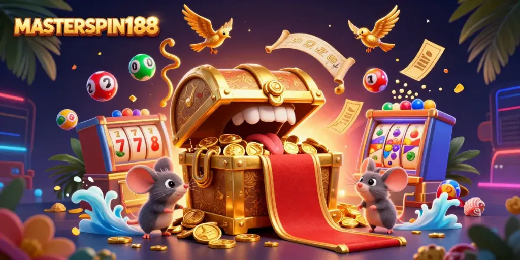 Experience fortune and fun at MASTERSPIN188 with vibrant slot reels and exciting prize elements.