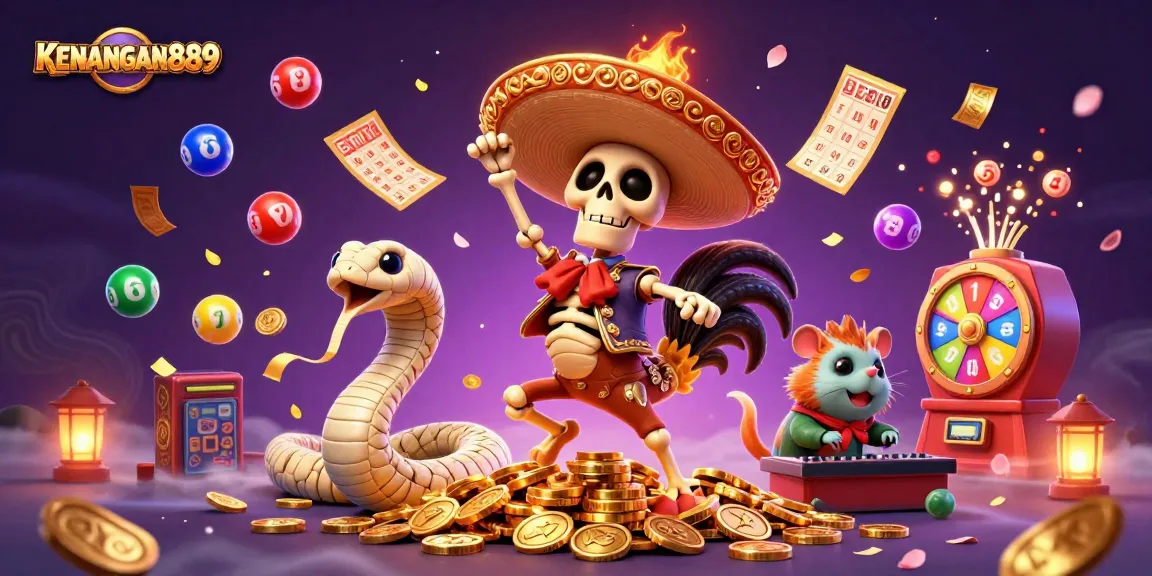 Join the excitement at KENANGAN889 with animated characters celebrating on a pile of gold!