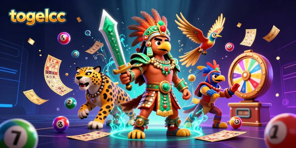 Play lottery and casino games at togelcc with vibrant illustrations of prizes and characters.