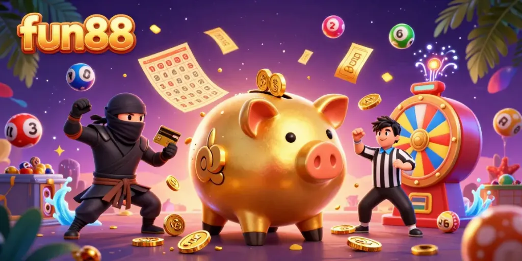 Experience the excitement of fun88 with our thrilling casino-themed illustration featuring vibrant characters and dynamic gaming elements.