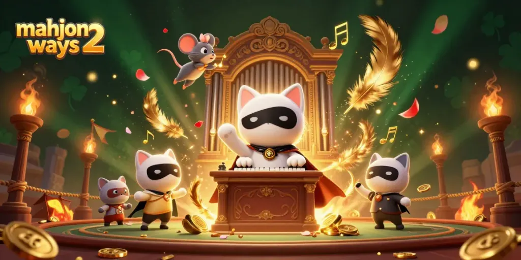 Experience winning excitement with Mahjong Ways 2 in an animated casino scene featuring unique gaming elements.