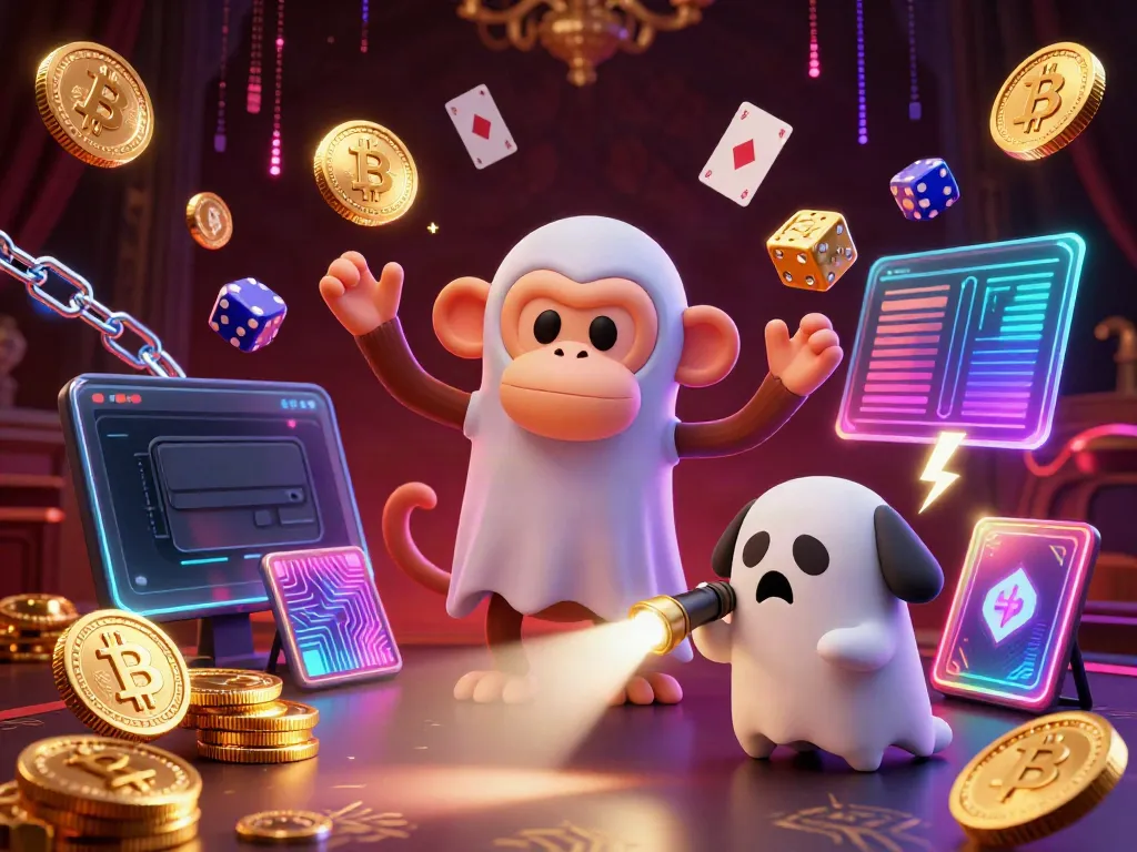 Experience dooball fun with a mischievous monkey and ghost-hunter puppy in a vibrant casino scene.