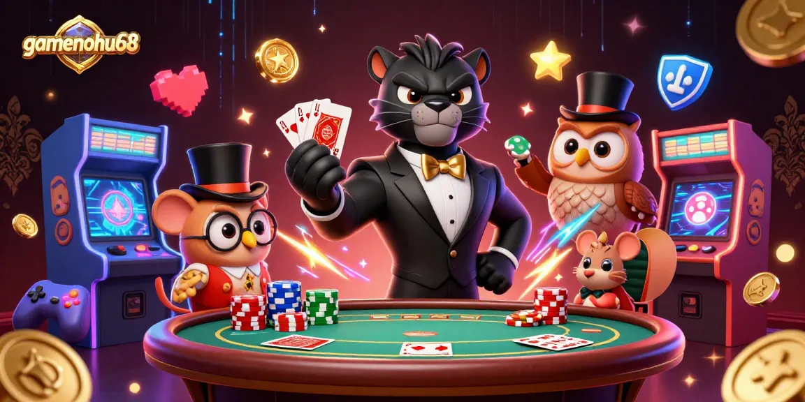 Engage in thrilling games at gamenohu68 with a stylish black panther dealer and poker elements.