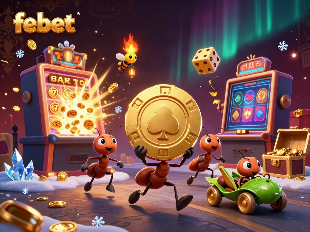 Experience thrilling wins with febet in this vibrant 3D casino heist scene featuring clever characters