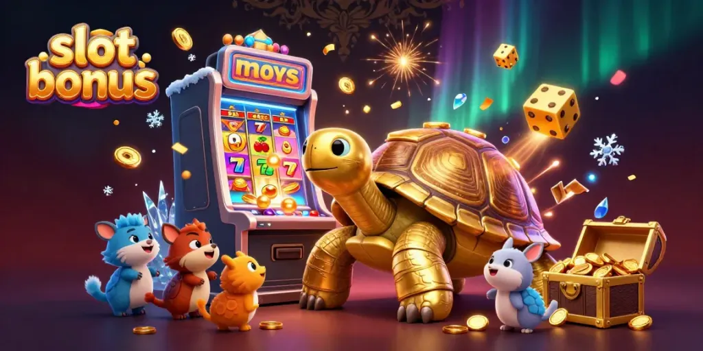 Experience the excitement of a slot bonus with a vibrant 3D cartoon scene filled with playful characters and dynamic gaming elements.