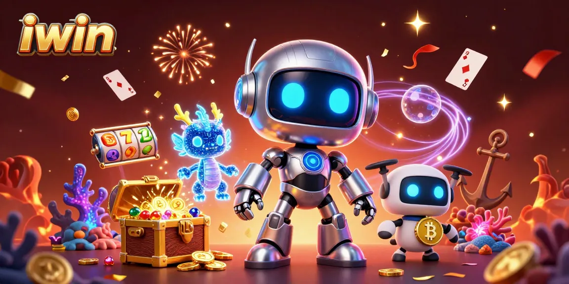 Join the excitement with iwin's vibrant casino adventure featuring a cyberpunk robot and dragon.