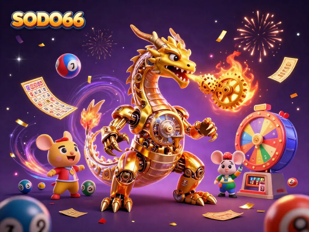 Engage in thrilling gaming with SODO66, illustrated with vibrant, dynamic casino elements.