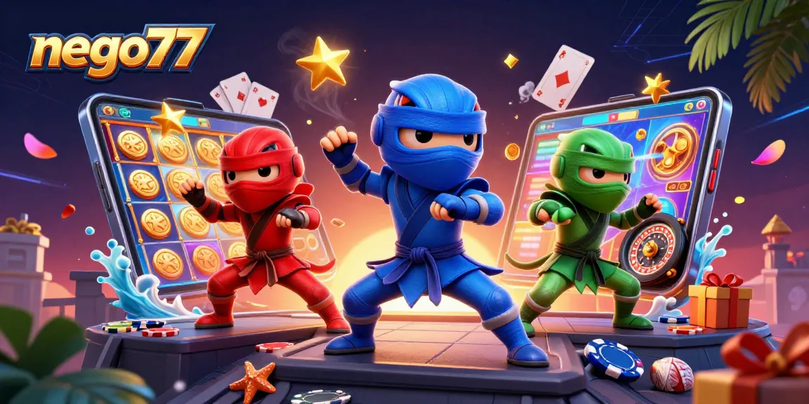 Experience the thrill of nego77 with ninja chameleons showcasing slots and casino action.
