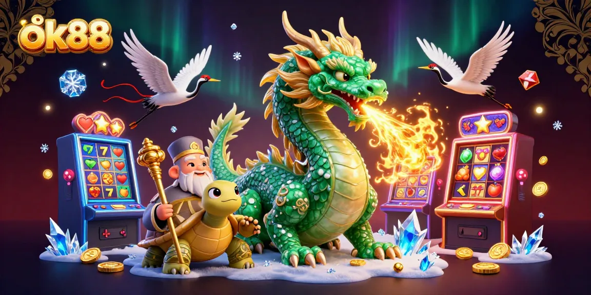 Play exciting slots with ok88 at a vibrant online casino featuring a dragon and lucky elements.