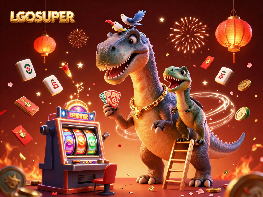 Experience thrilling gaming action with LGOSUPER's vibrant 3D casino scene featuring lucky characters and dynamic elements.