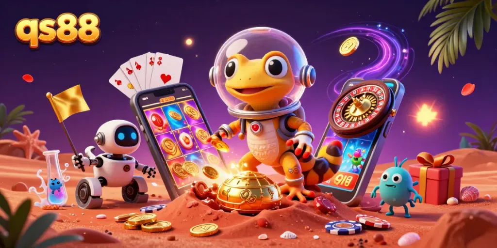 qs88 offers entertaining online gaming with a Martian theme featuring vibrant slots and casino elements.