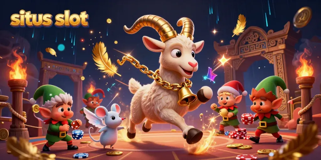 Menampilkan situs slot dengan elemen permainan, karakter, dan latar belakang megah yang memikat.