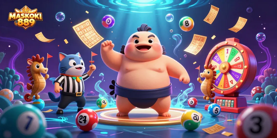 Engage with MASKOKI889's vibrant casino experience featuring a fugu champion, catfish referee, and exciting game elements.