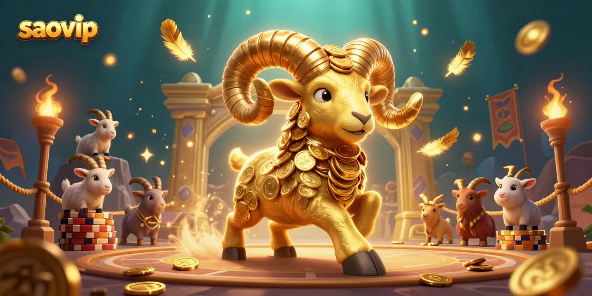 Engage with saovip's dynamic casino scene featuring a golden ram charging at the gate with betting tokens.