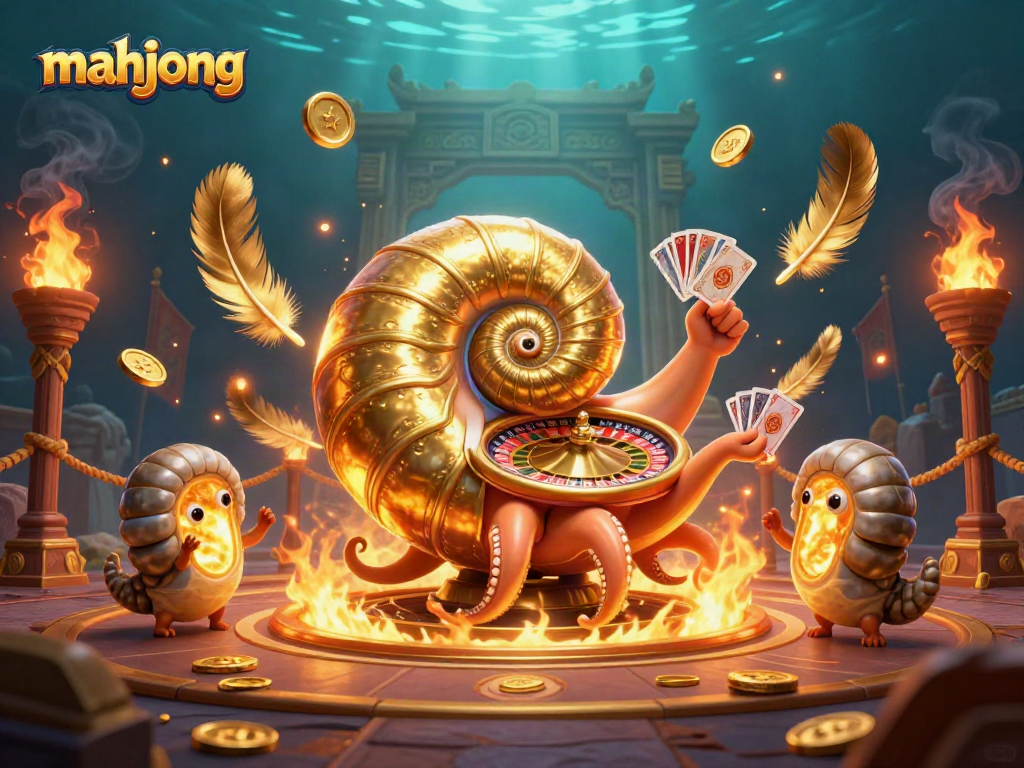 Experience mahjong adventures with a nautilus and glowing ammonite in an exciting gambling scene.